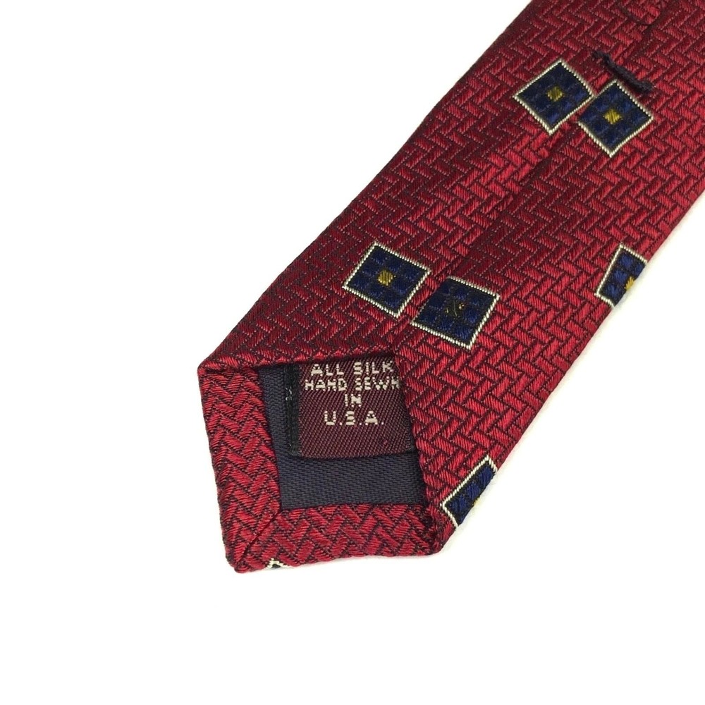 Corporate JOS A BANK Red Geometric Blue Yellow Squares Necktie Hand Sewn Tie - Picture 6 of 8